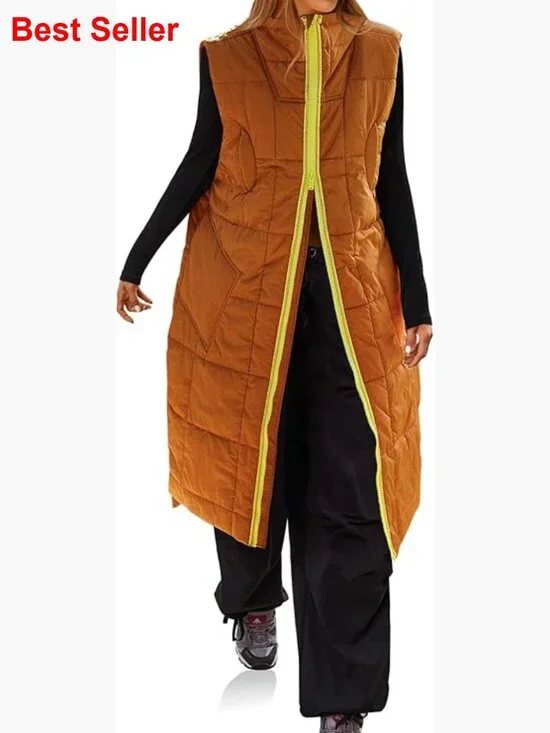 Long Quilted Puffer Vest Lightweight Sleeveless Packable Coat - Picture 1 of 5